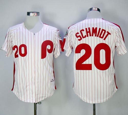 Mitchell and Ness 1983 Phillies #20 Mike Schmidt Stitched White Red Strip Throwback MLB Jersey